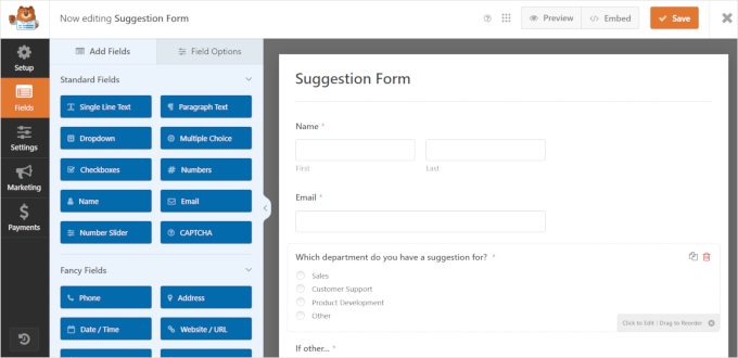 Drag and drop form builder