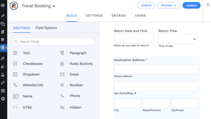 Formidable Forms booking form preview