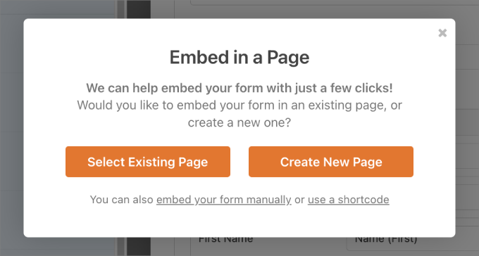 Embed contact form WPForms