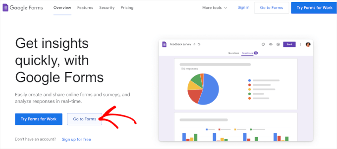 The Go to Forms button in Google Forms