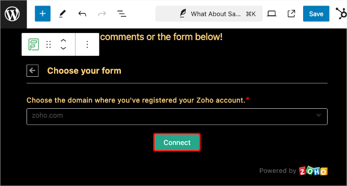 Connecting Zoho account