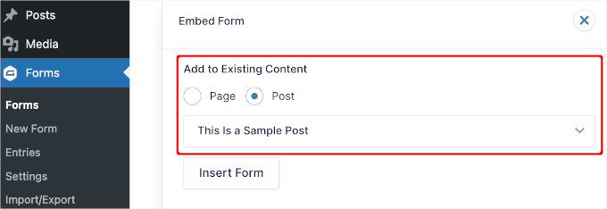 Embedding Gravity Forms into an existing post