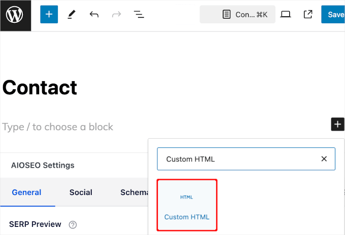 The custom HTML block