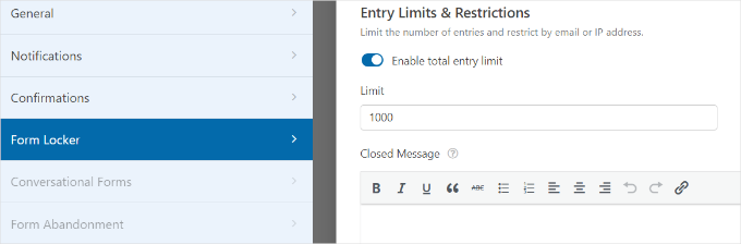 Setting form entry limits