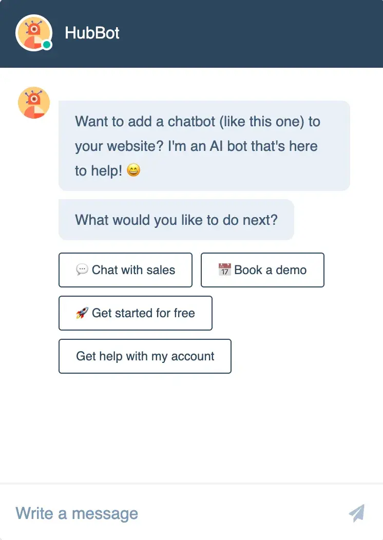 چت بات HubSpot، بازاریابی شخصی سازی هوش مصنوعیhttps://www.hubspot.com/products/crm/chatbot-builder 