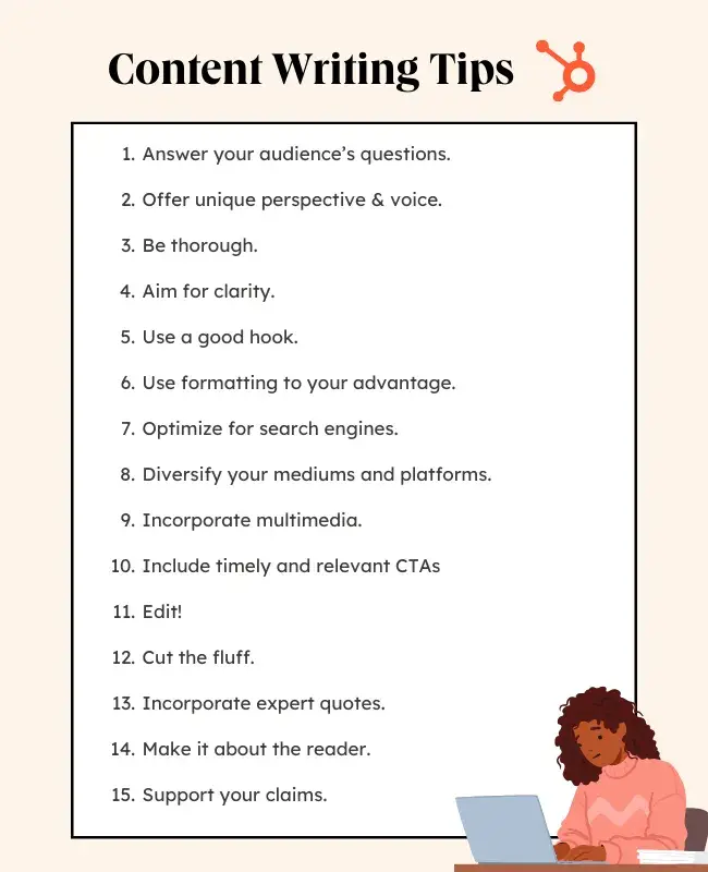 graphic with content writing tips 