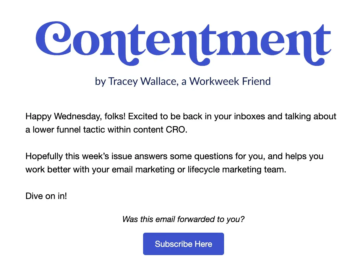 Screenshot of email sent by Contentment