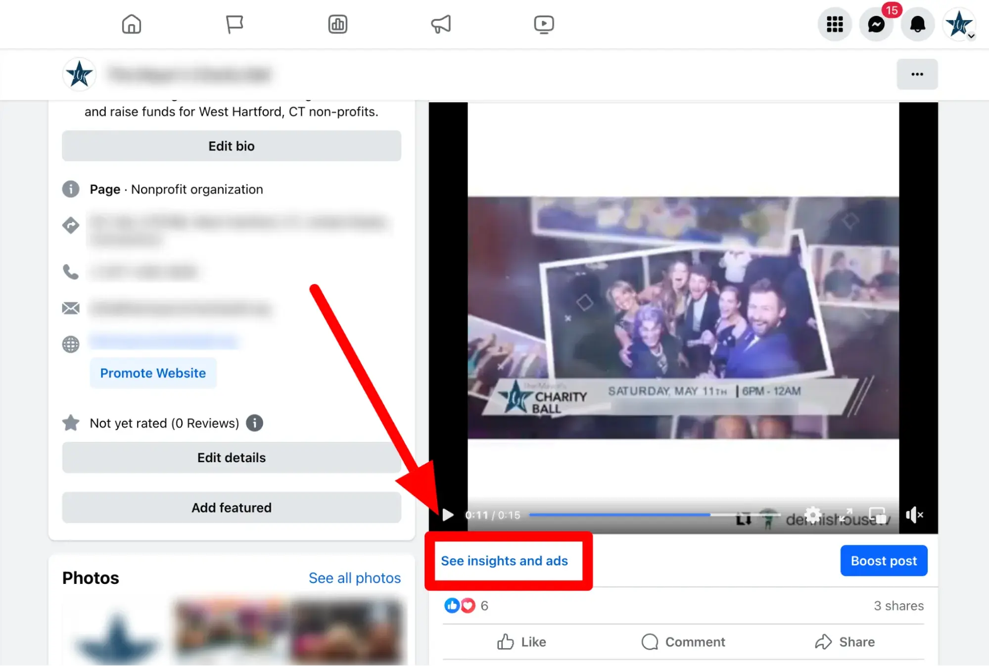 Screenshot showing how you can access Facebook Live performance metrics directly from your timeline on desktop