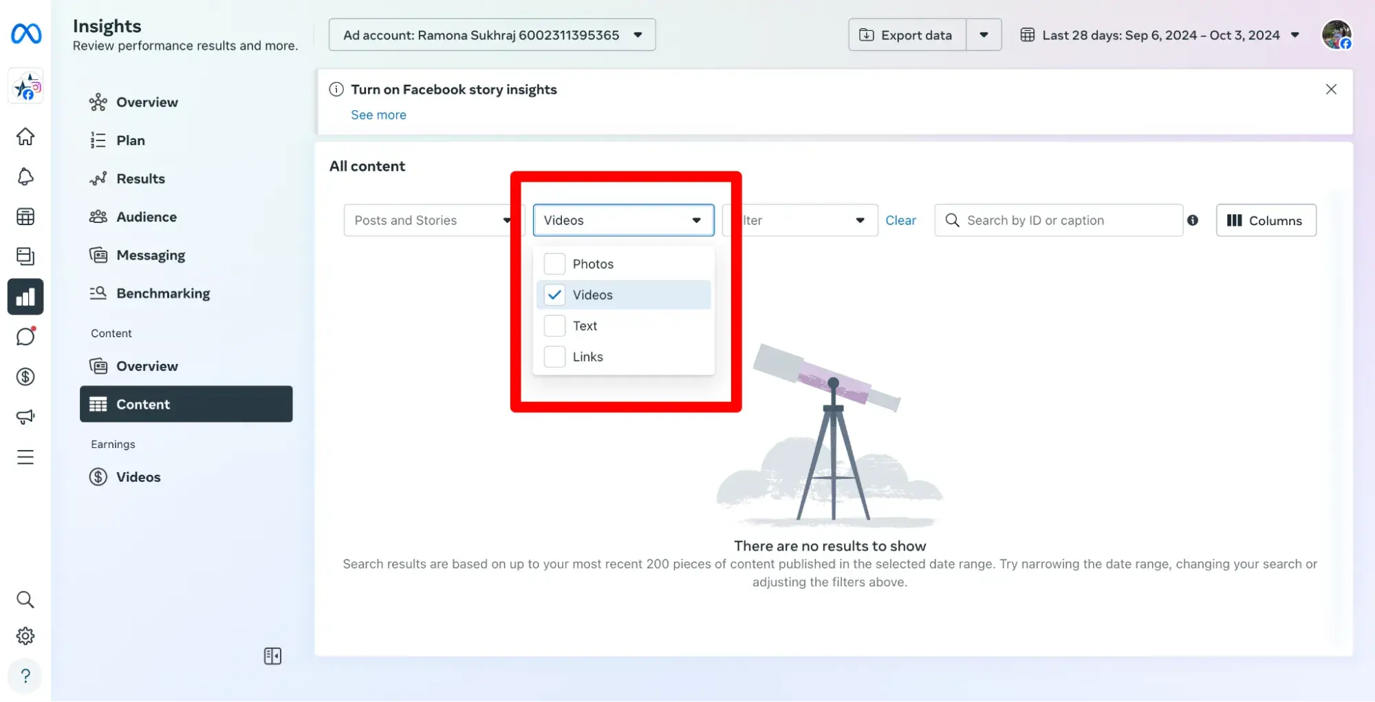 Screenshot showing how you can access Facebook Live performance metrics on desktop in Meta Business.