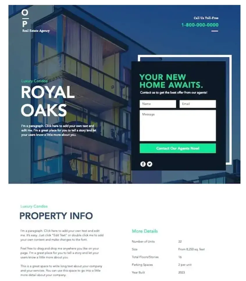 real estate landing page template