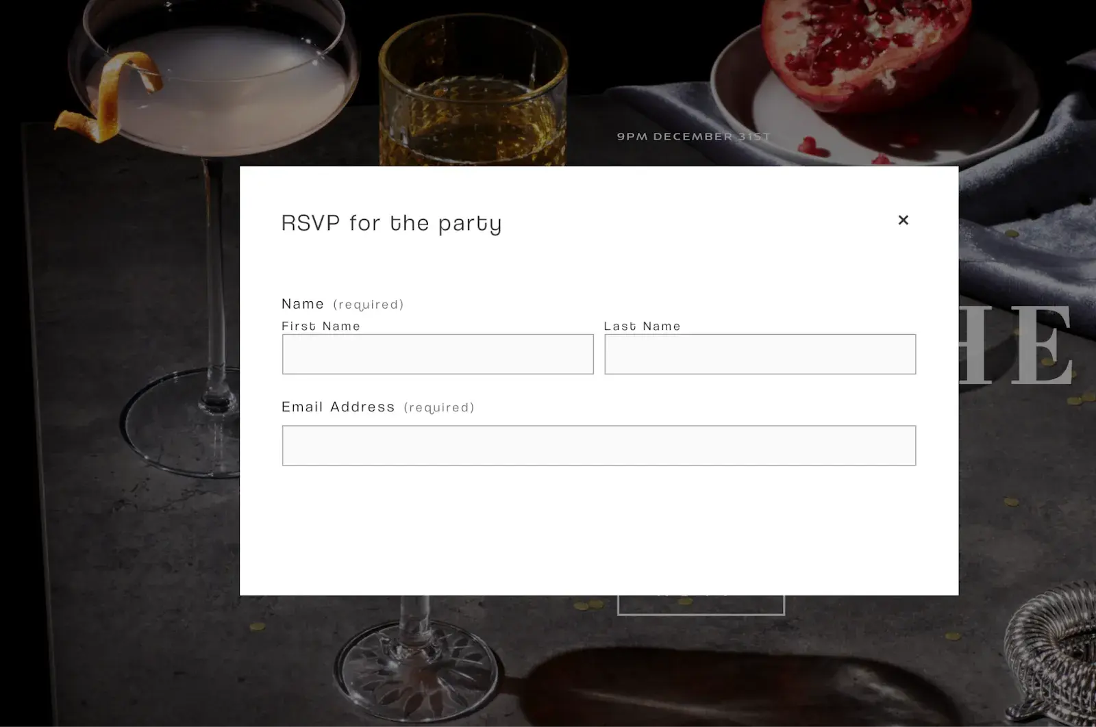 RSVP form field landing page template