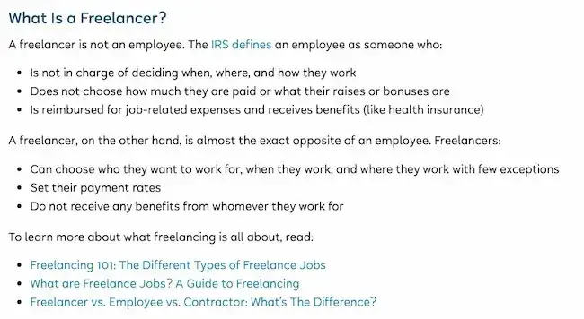 Screenshot showing “how to become a freelancer” guide