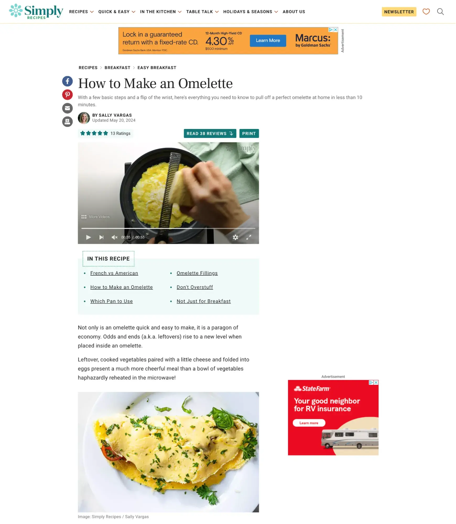 Screenshot showing a guide on “how to make an omelette”