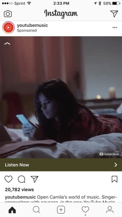 using instagram for business: YouTube sponsored ad on Instagram