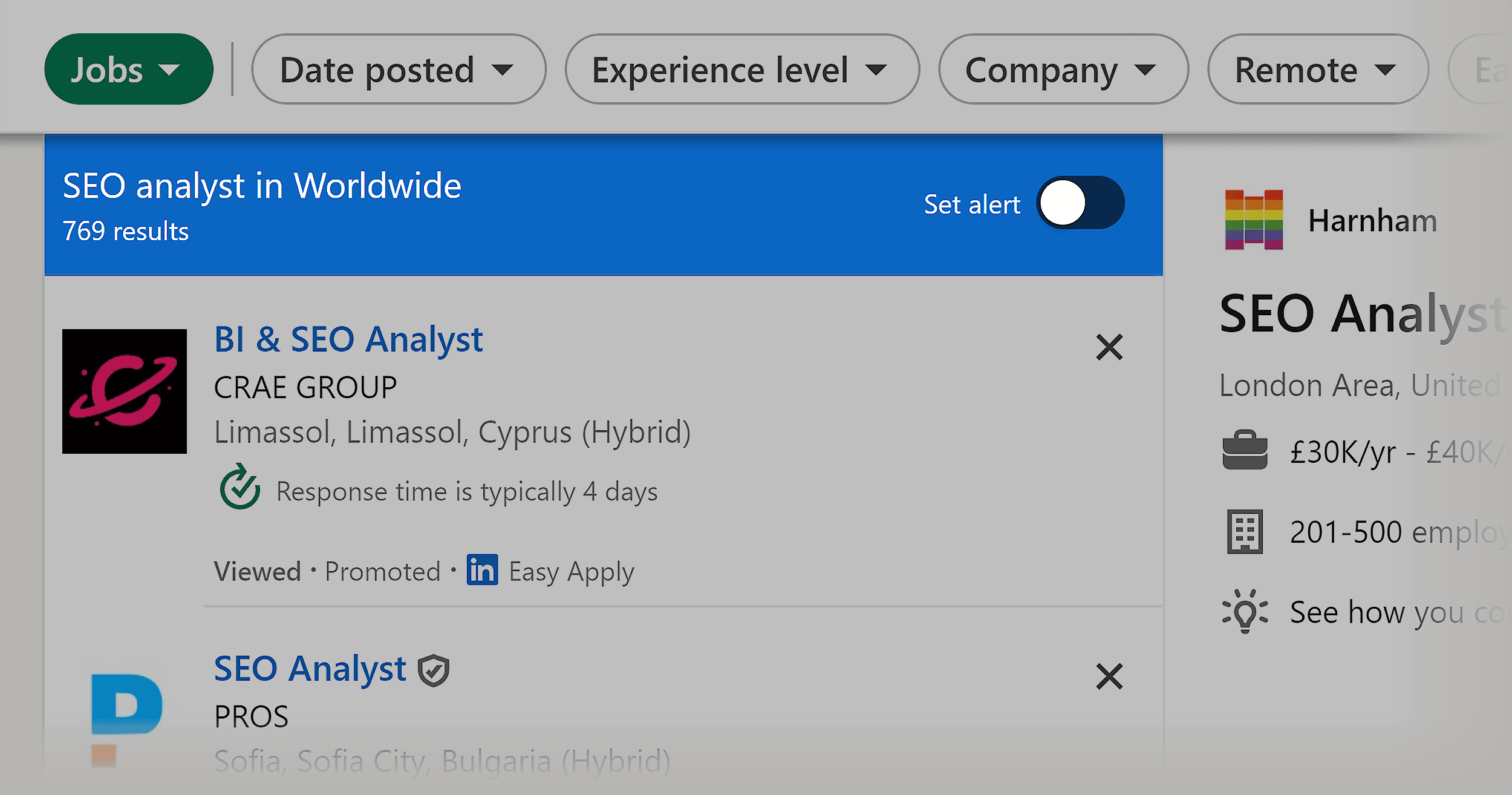 LinkedIn – SEO Analyst job search