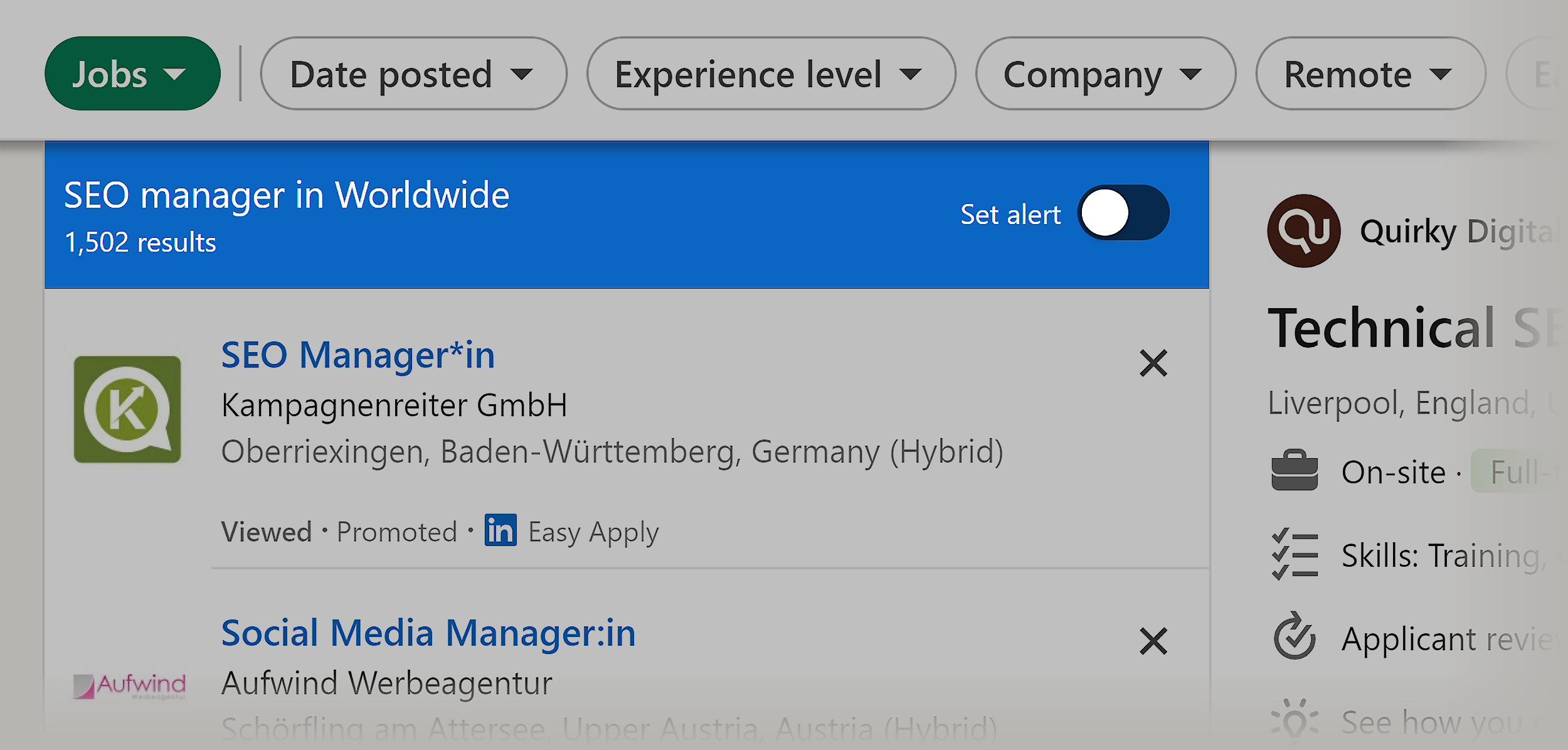 LinkedIn – SEO Manager job search