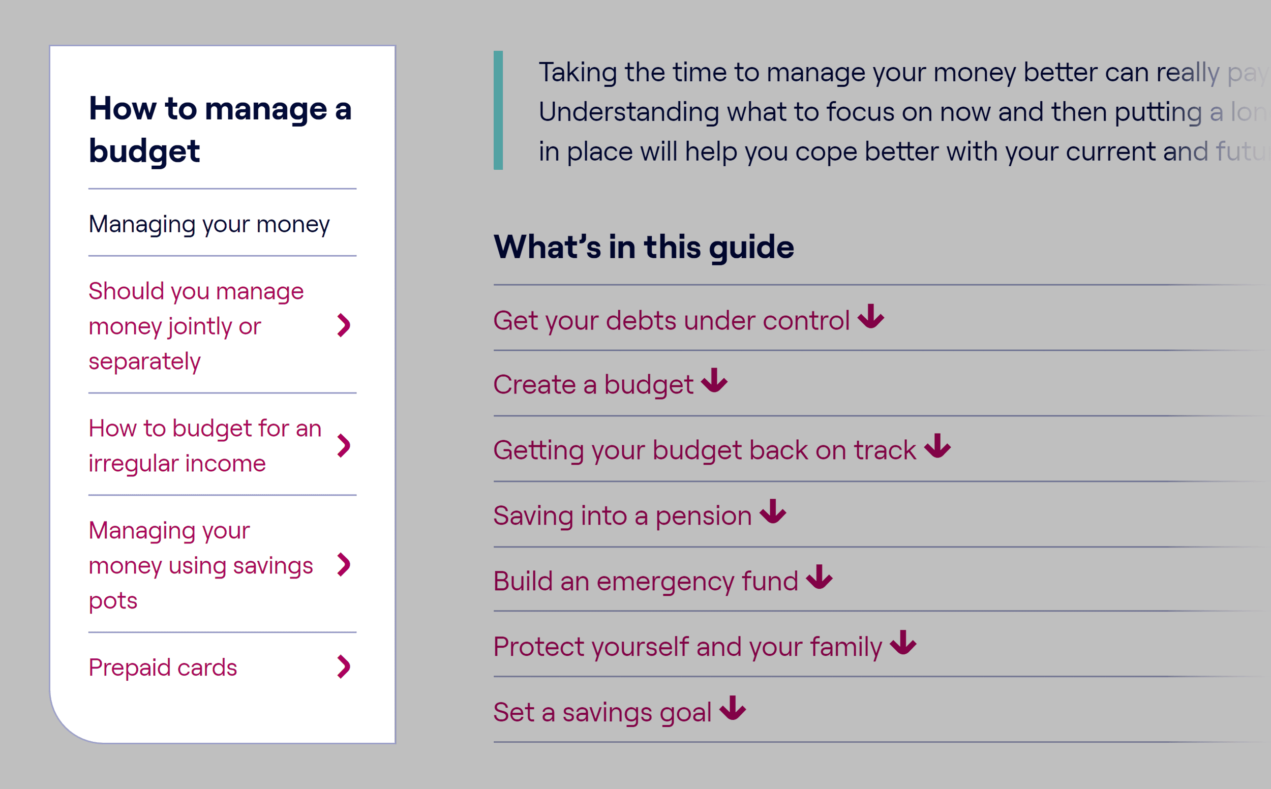 MoneyHelper – Content clusters