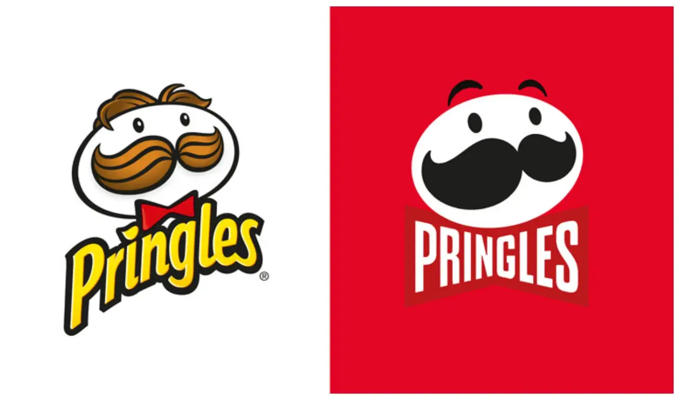 Pringles previous logo (left) and updated logo (right).