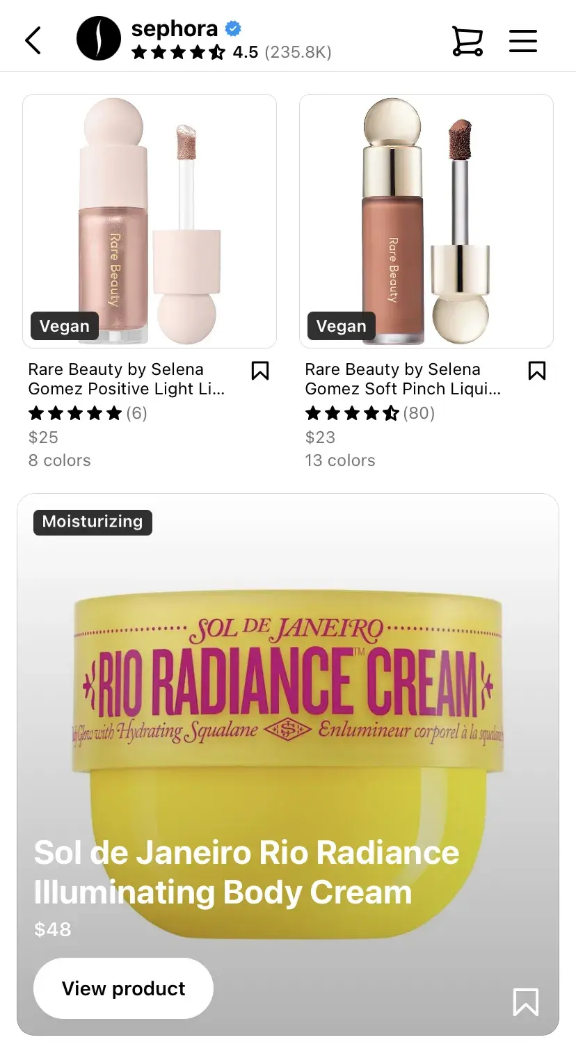 Screenshot from Sephora's website