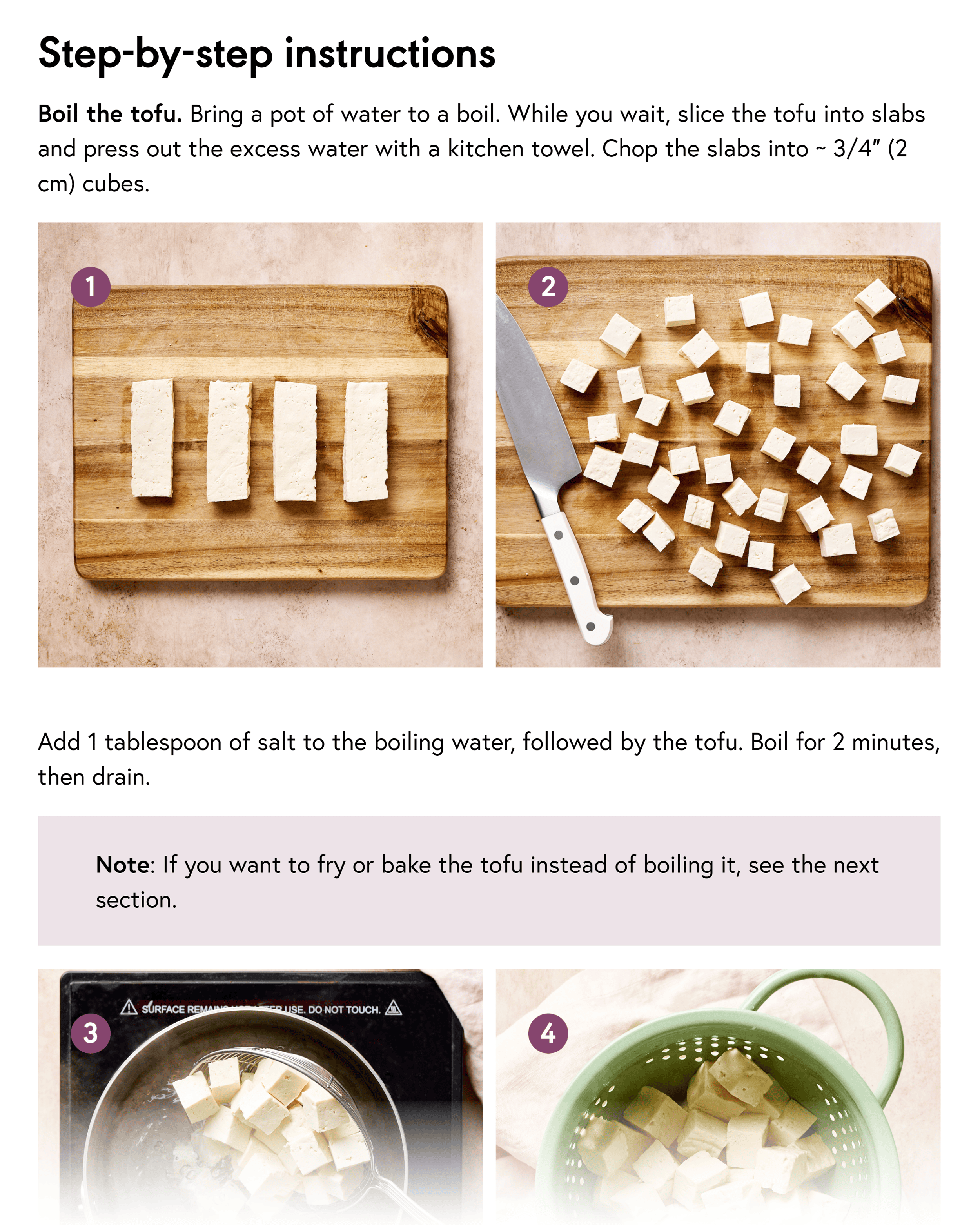 Step by step recipe instructions