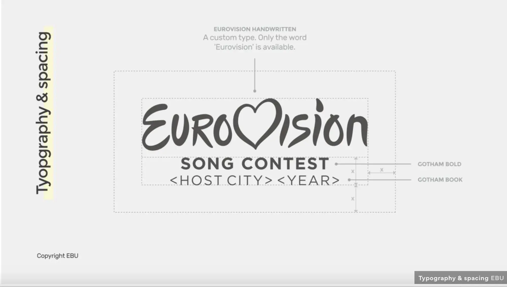 Typography and spacing of the Eurovision Song Contest logo.