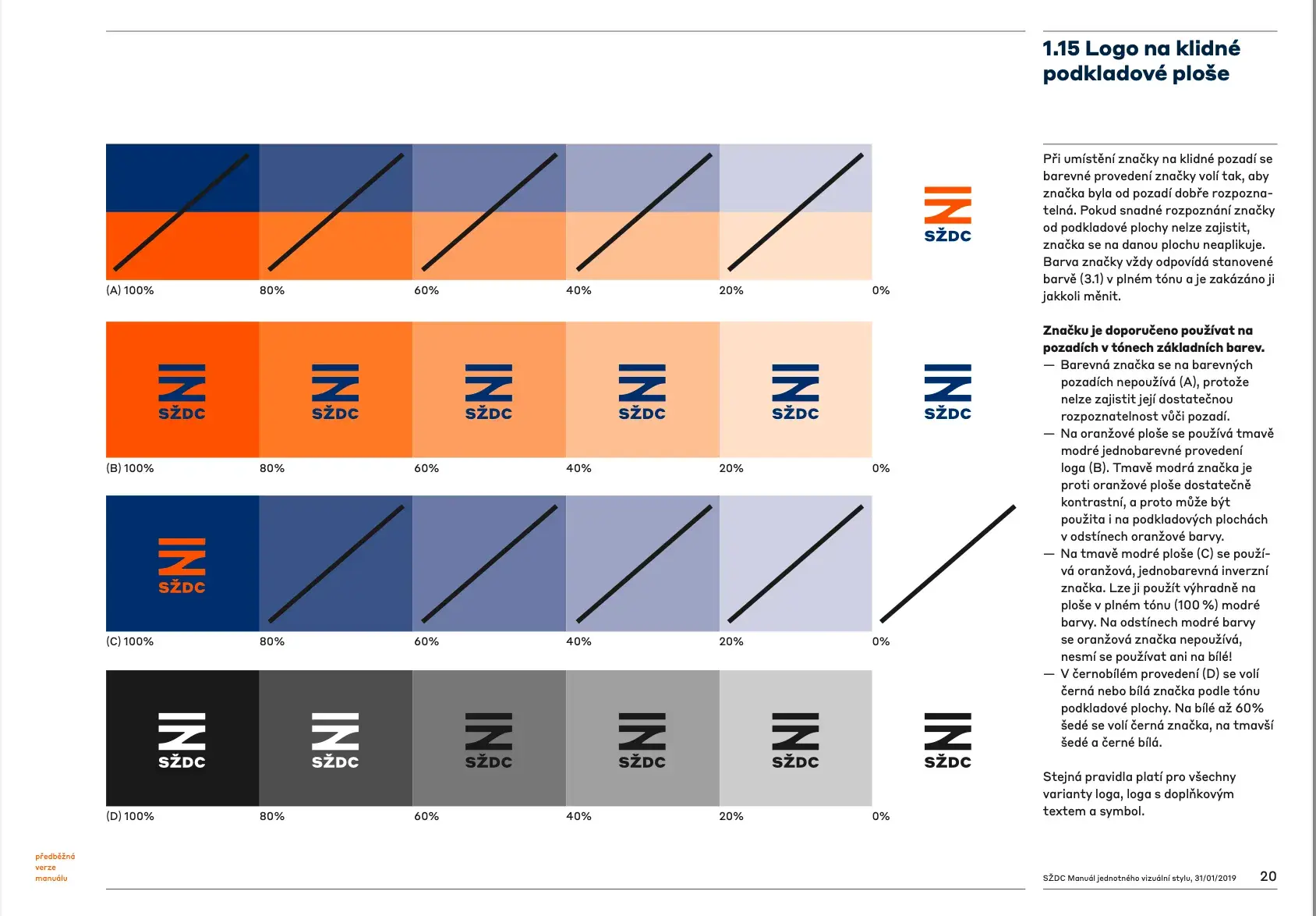 Color palette for Czech Railway. Blues, oranges, grays, and blacks.