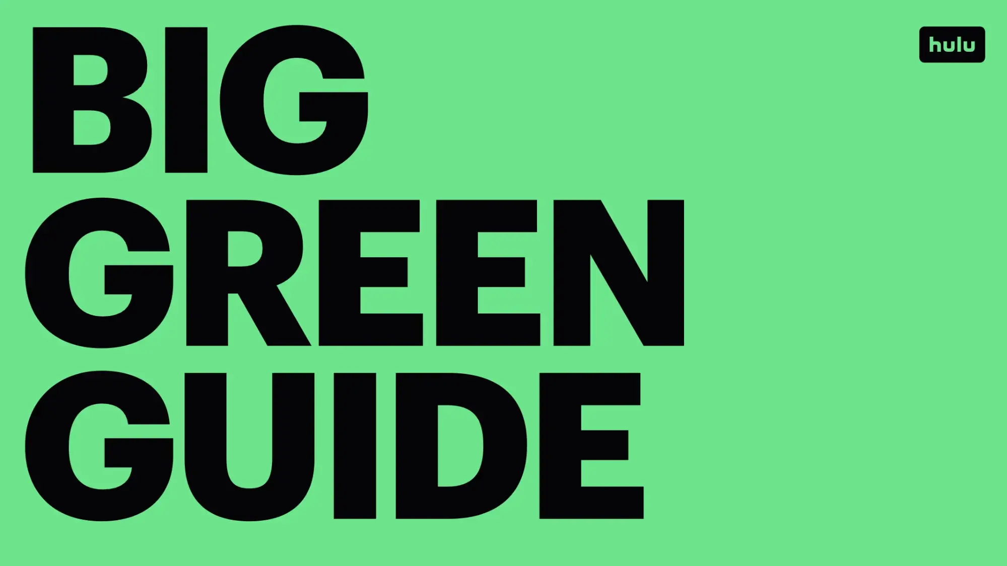 Bright green background and huge black font that reads, “BIG GREEN GUIDE.”