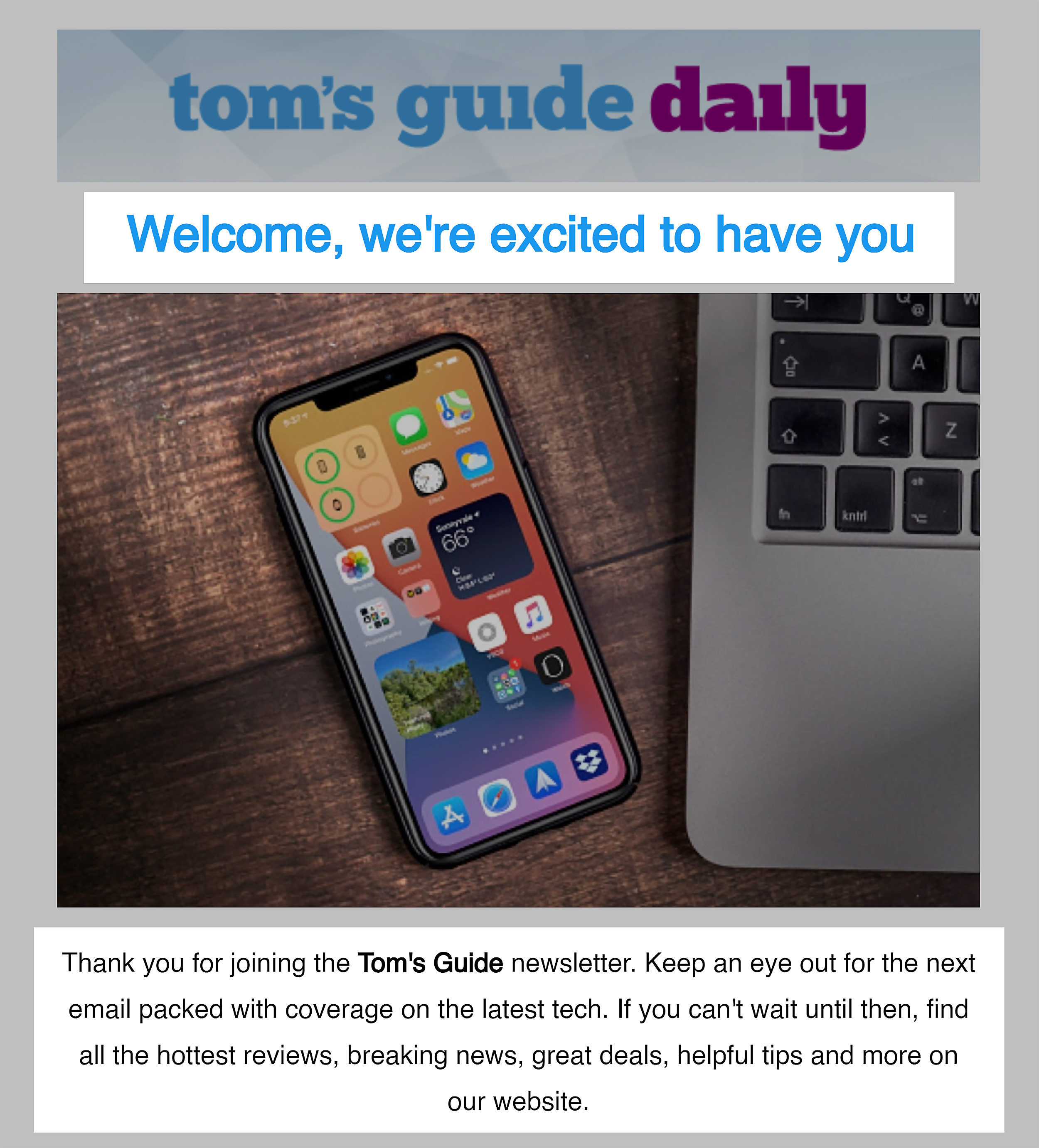 Tom's Guide Daily – Newsletter welcome email