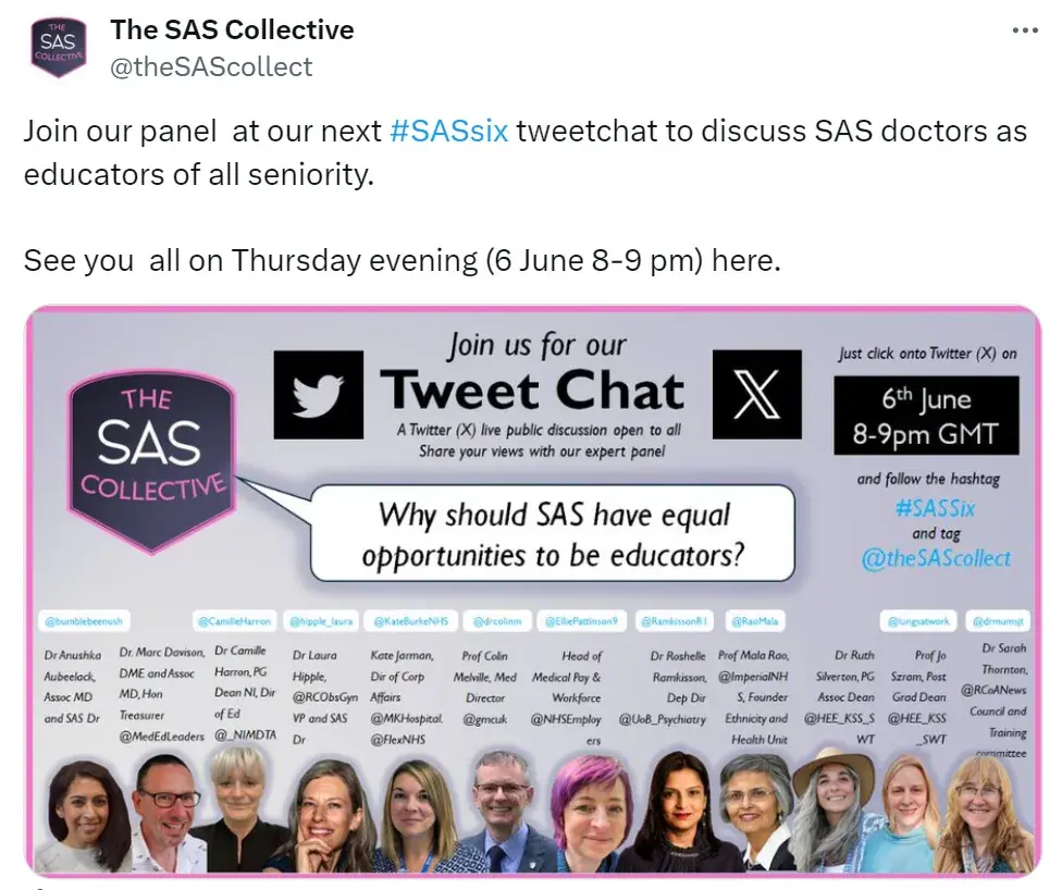 X TweetChat announcement post from the SAS collective