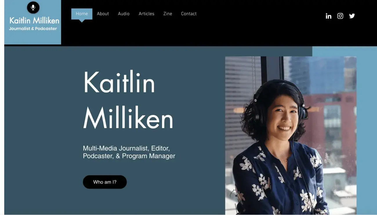 Screencap of homepage of Kaitlin Milliken’s old website.