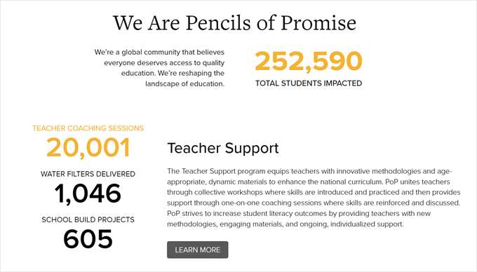 Pencils of Promise's social proof