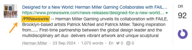 Screenshot highlighting a mention in PR Newswire from a Herman Miller press release