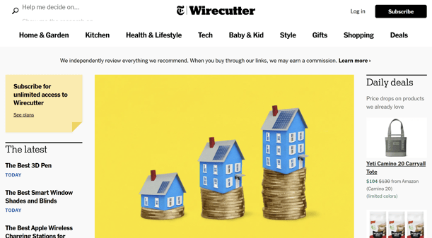 Wirecutter landing page screenshot