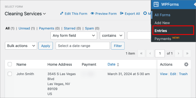 add entries in wpforms