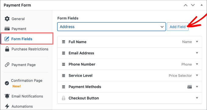 add field in wp simple pay