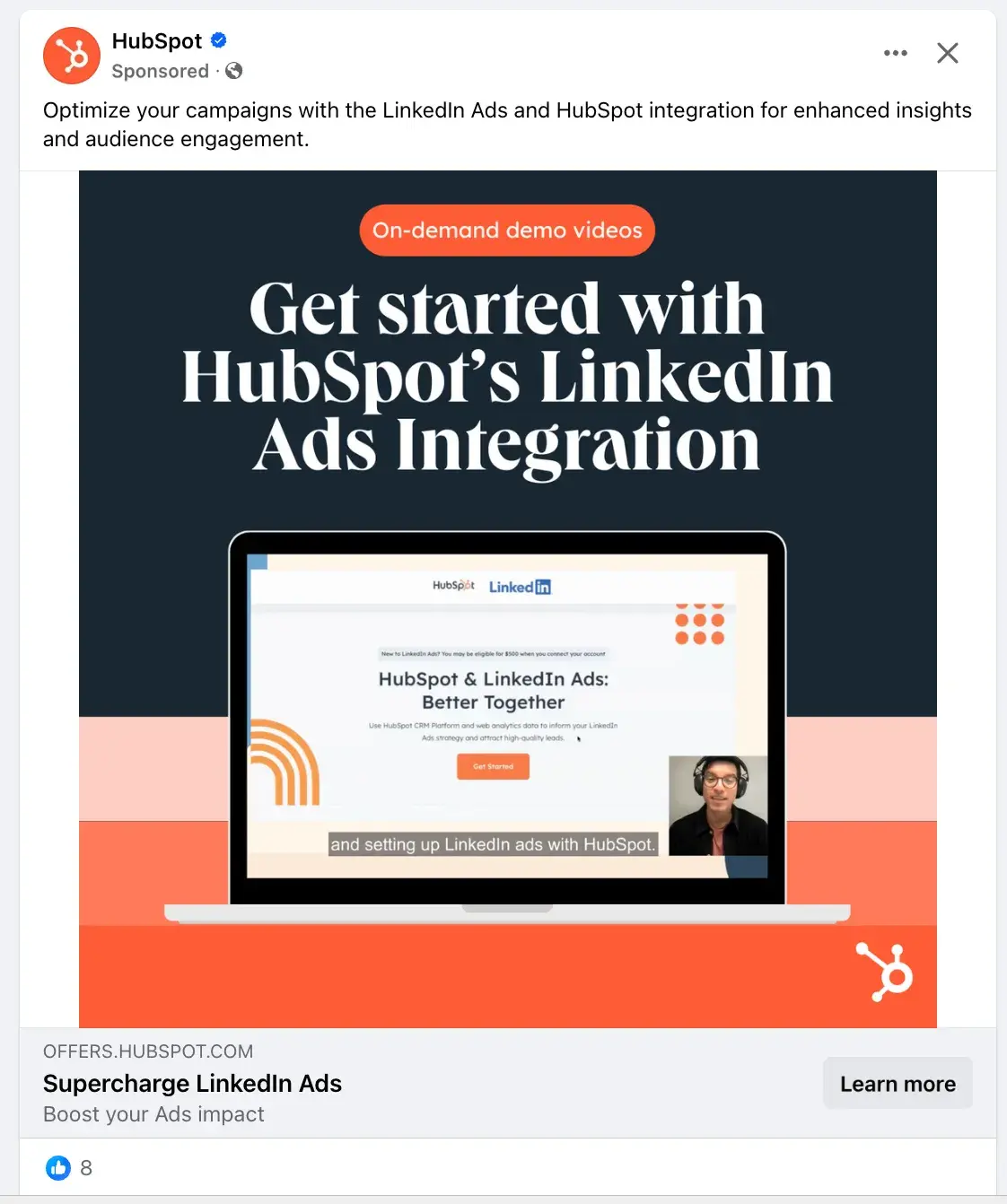 Screencap of a HubSpot Facebook ad.