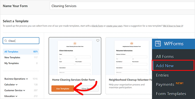 use cleaning service order form template