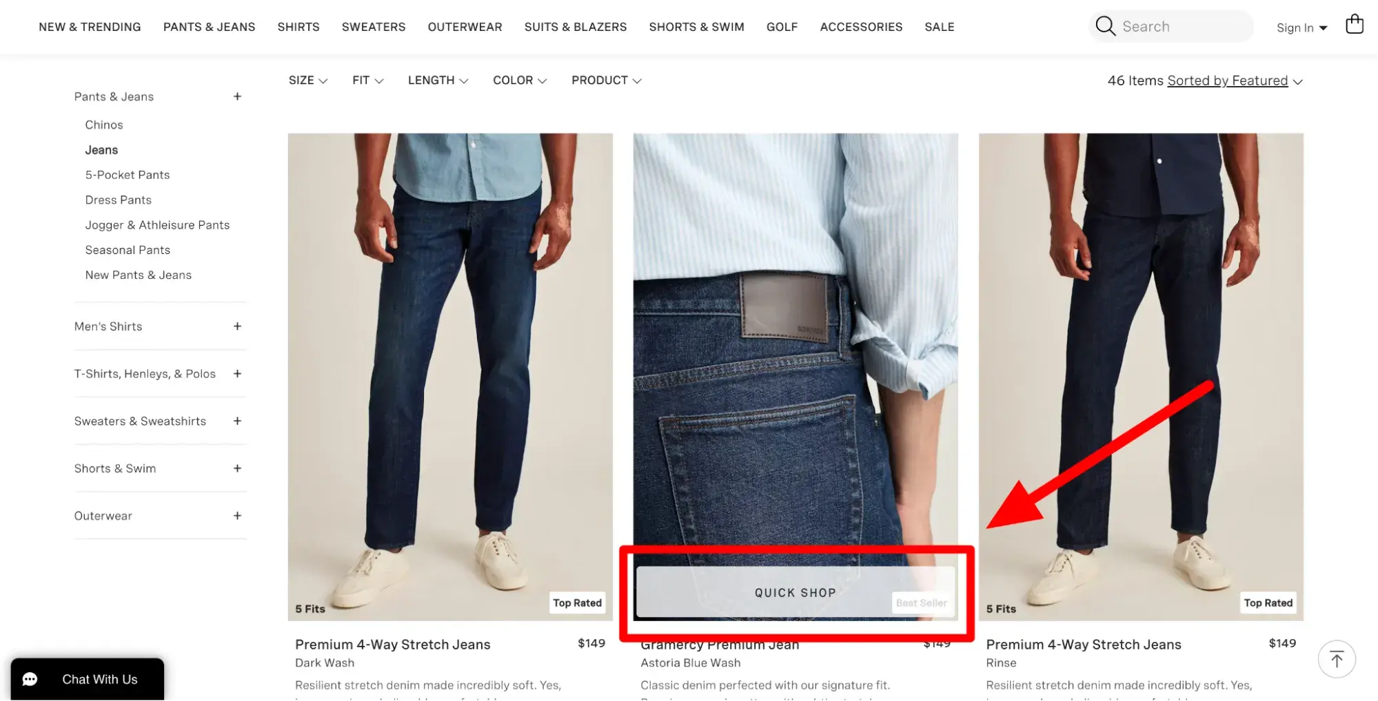 Screenshot showing BONOBOS’ quick shop button.