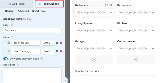 edit fields in wpforms