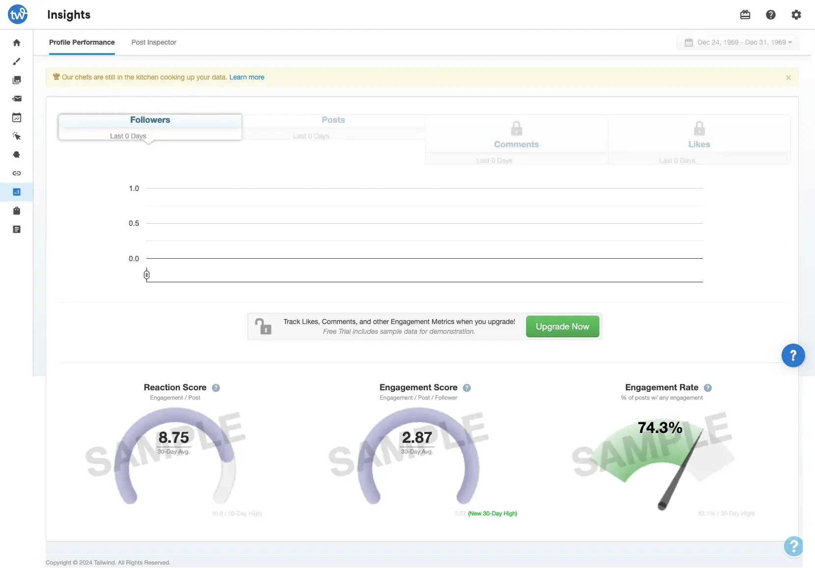 Screenshot showing some of the insights TailWind offers on Instagram following