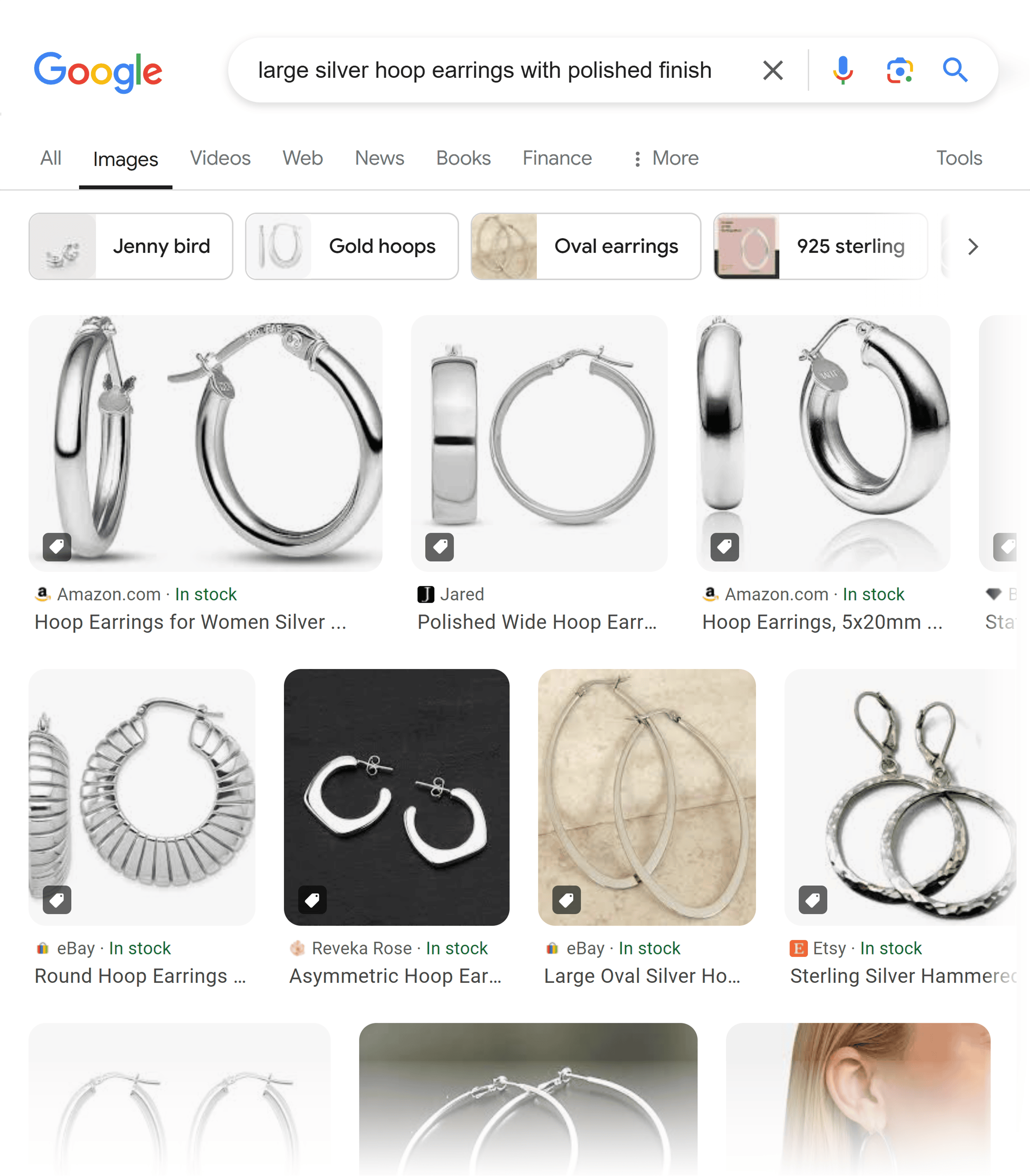 Google SERP – Images – Large silver hoop earrings with polished finish