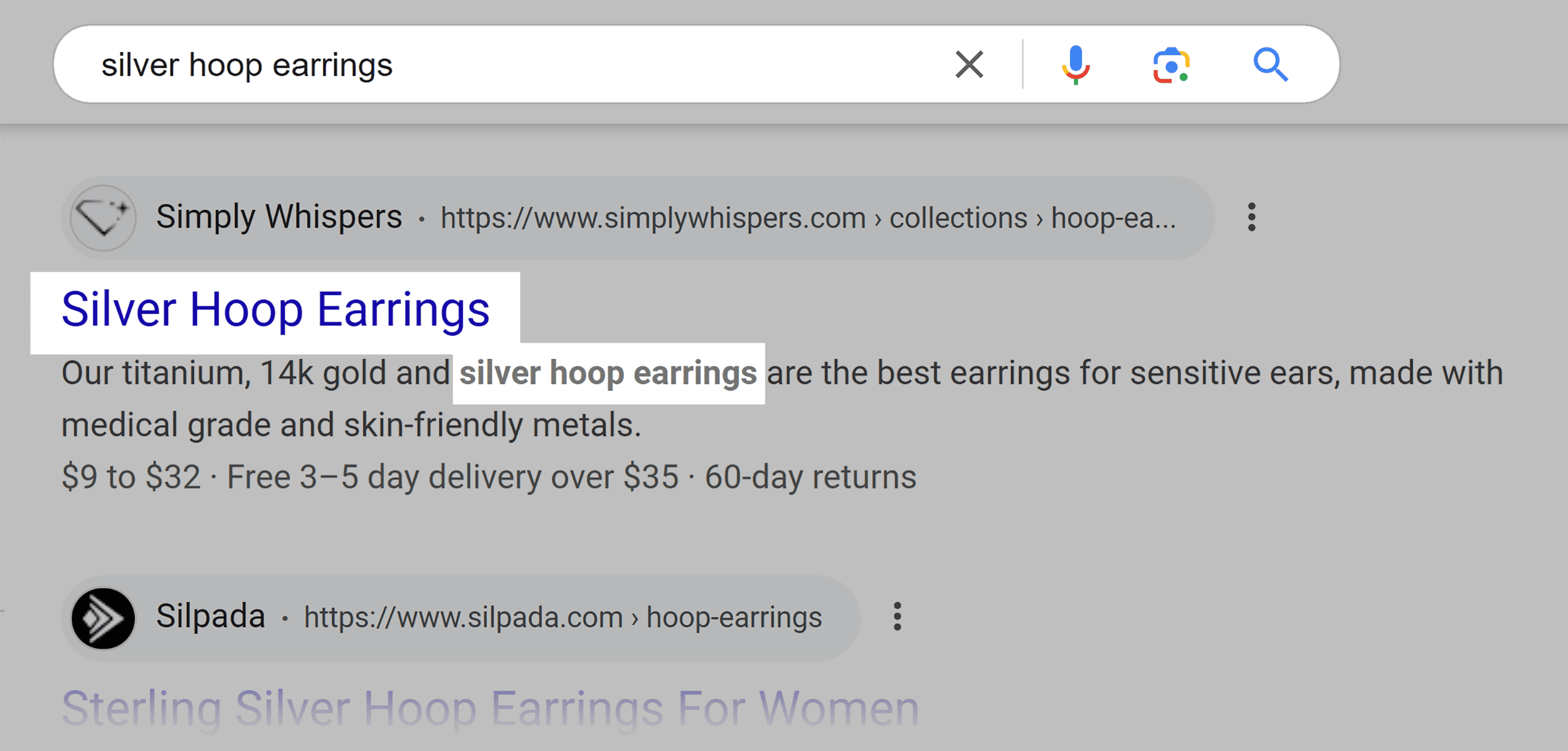 Google SERP – Silver hoop earrings