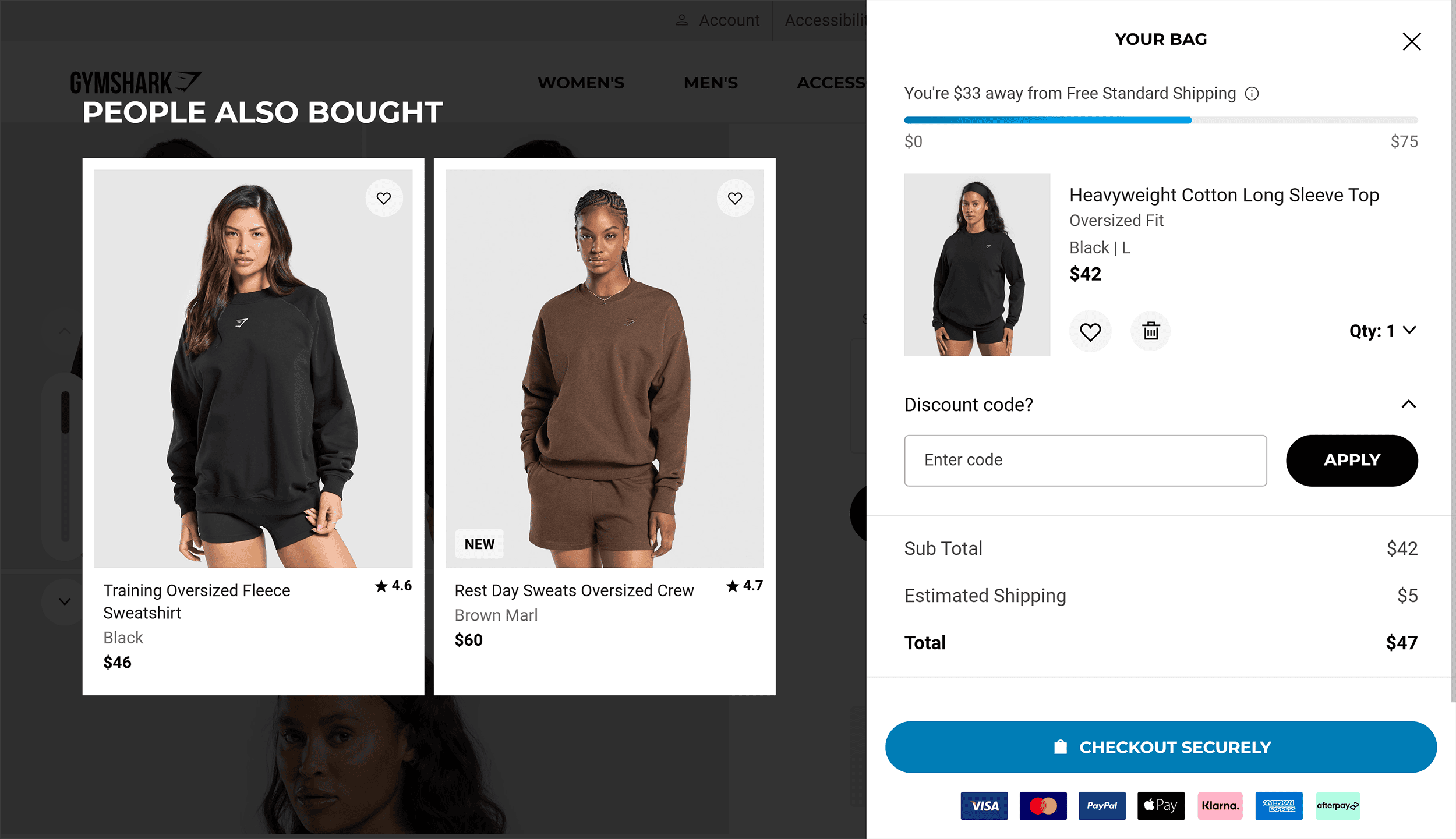 Gymshark – Shopping cart options