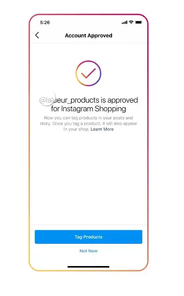 Screenshot showing the message you’ll see when you turn on Instagram Shopping tools. 