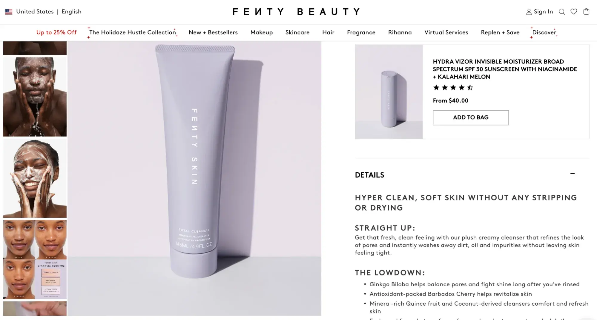 نمونه های وب سایت تجارت الکترونیک فراگیر: Fenty Beauty