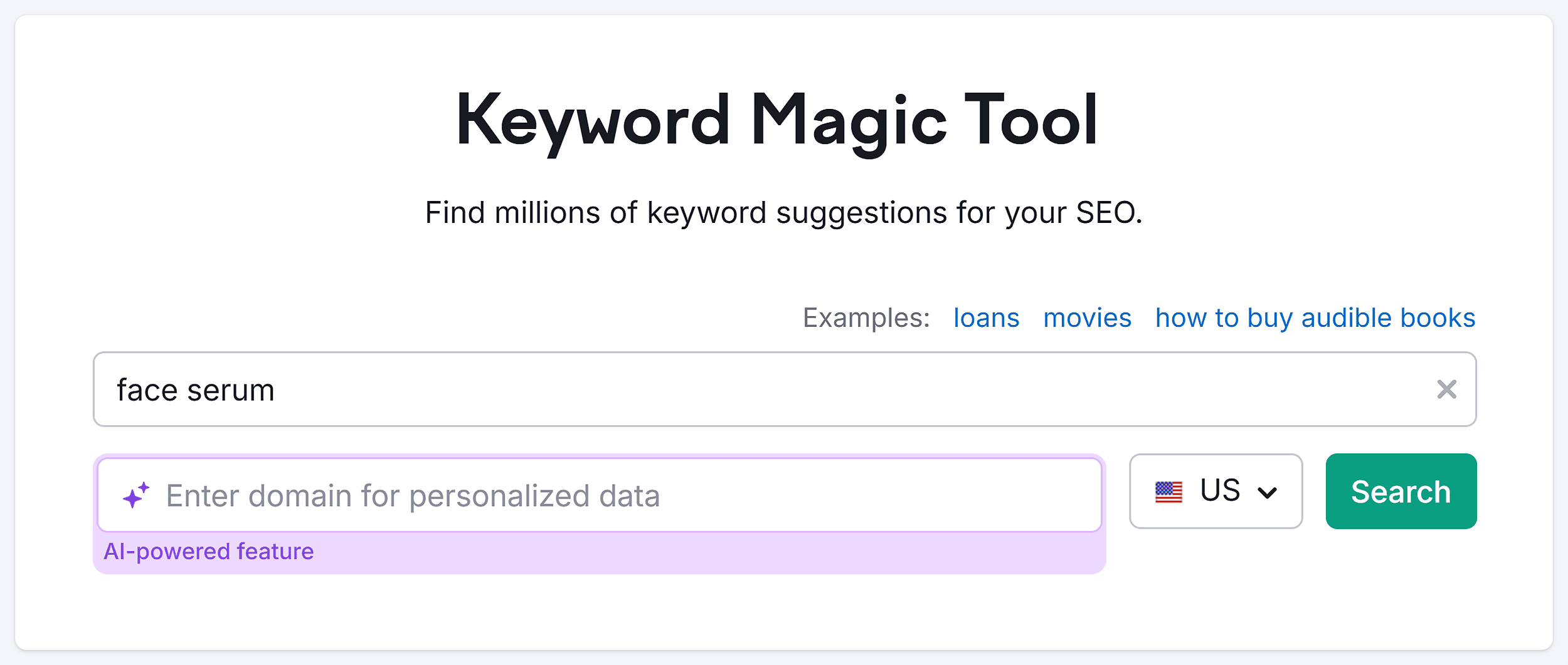 Keyword Magic Tool – Search – face serum