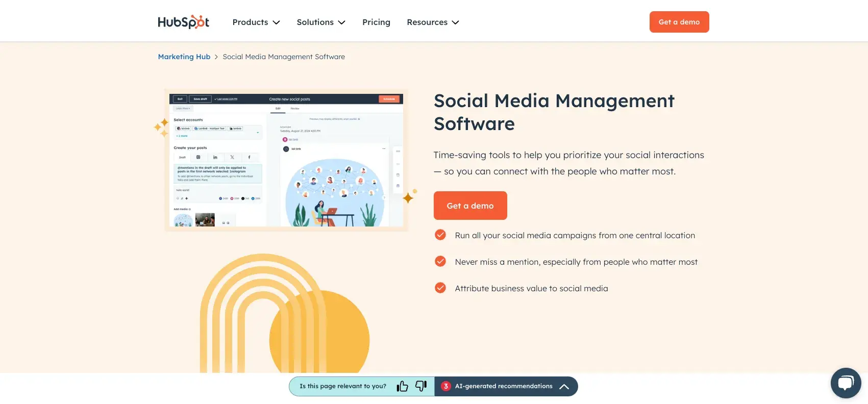 schedule instagram reels with HubSpot Social Media Management Software; homepage.