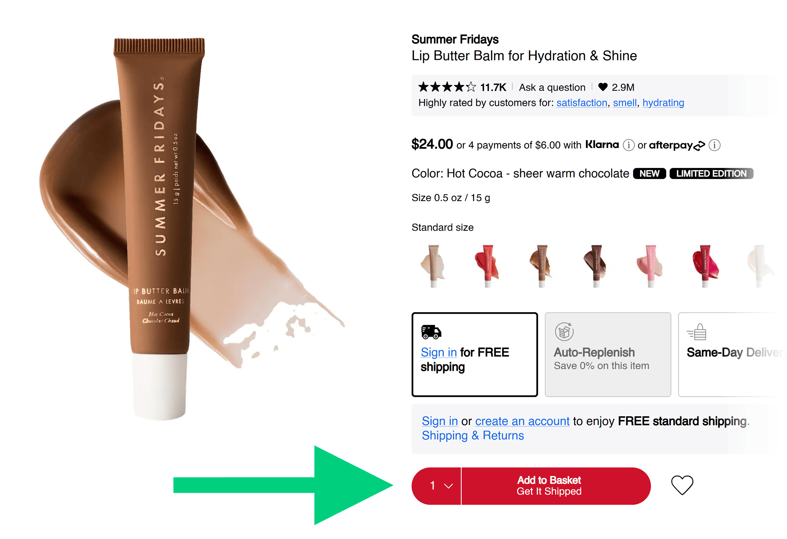 Sephora product – Call to action