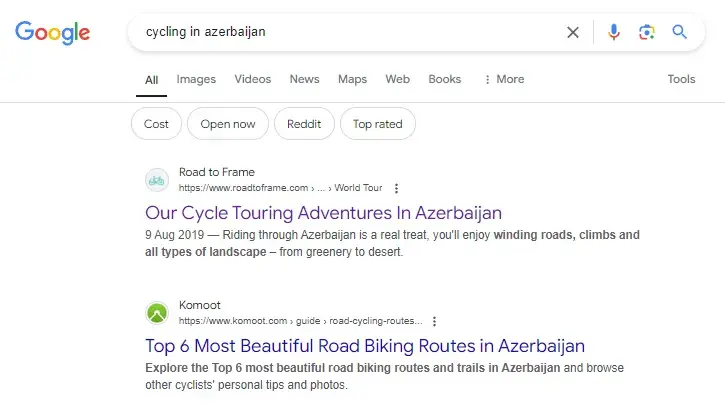 Google results for cycling in Azerbaijan