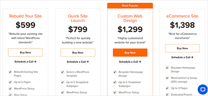 WPBeginner Website Design Service pricing